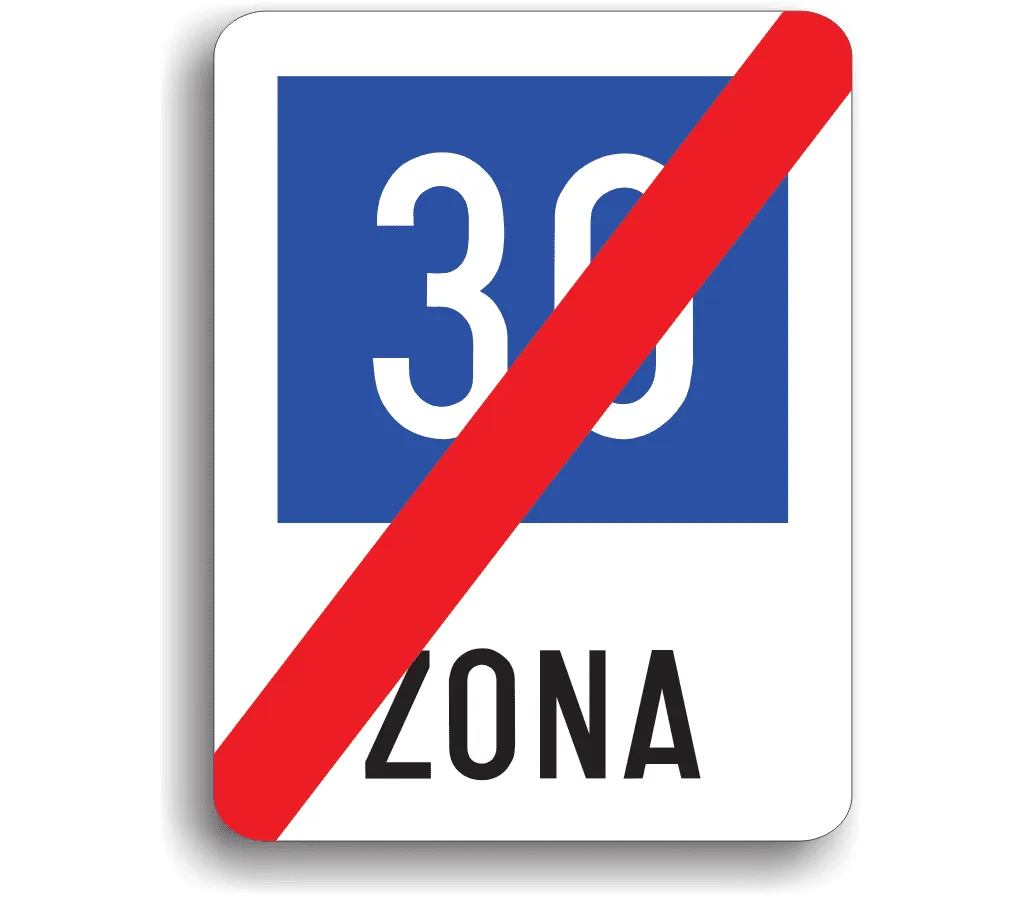 Sfârșitul zonei cu viteză recomandată de 30 km/h, indicatoare rutiere