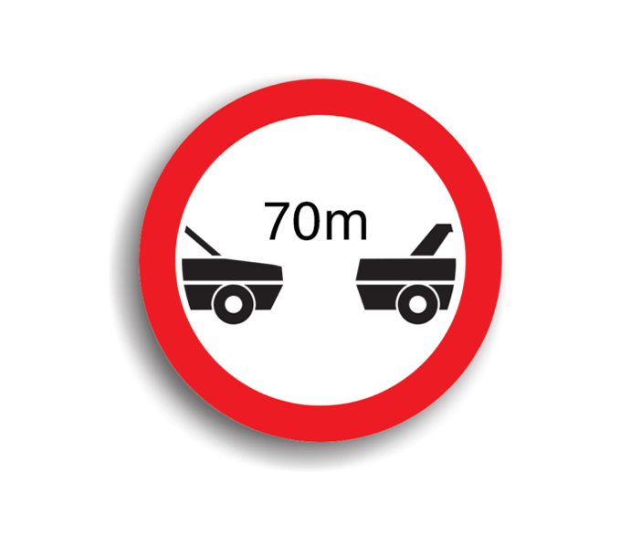 C21 - Interzis autovehiculelor de a circula fără a menține între ele un interval de cel puțin 70 M (Ø60 cm - CLASA I)