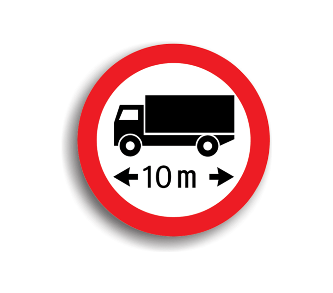 C20 - Accesul interzis autovehiculelor sau ansamblurilor de vehicule cu lungimea mai mare de 10 M (Ø60 cm - CLASA I)