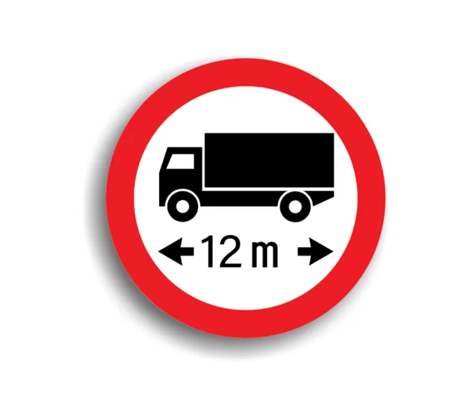 C20 - Accesul interzis autovehiculelor sau ansamblurilor de vehicule cu lungimea mai mare de 12 M (Ø60 cm - CLASA I)