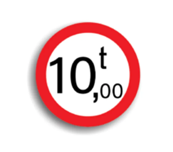 C18 - Accesul interzis vehiculelor cu masă mai mare de 10 T (Ø60 cm - CLASA I)