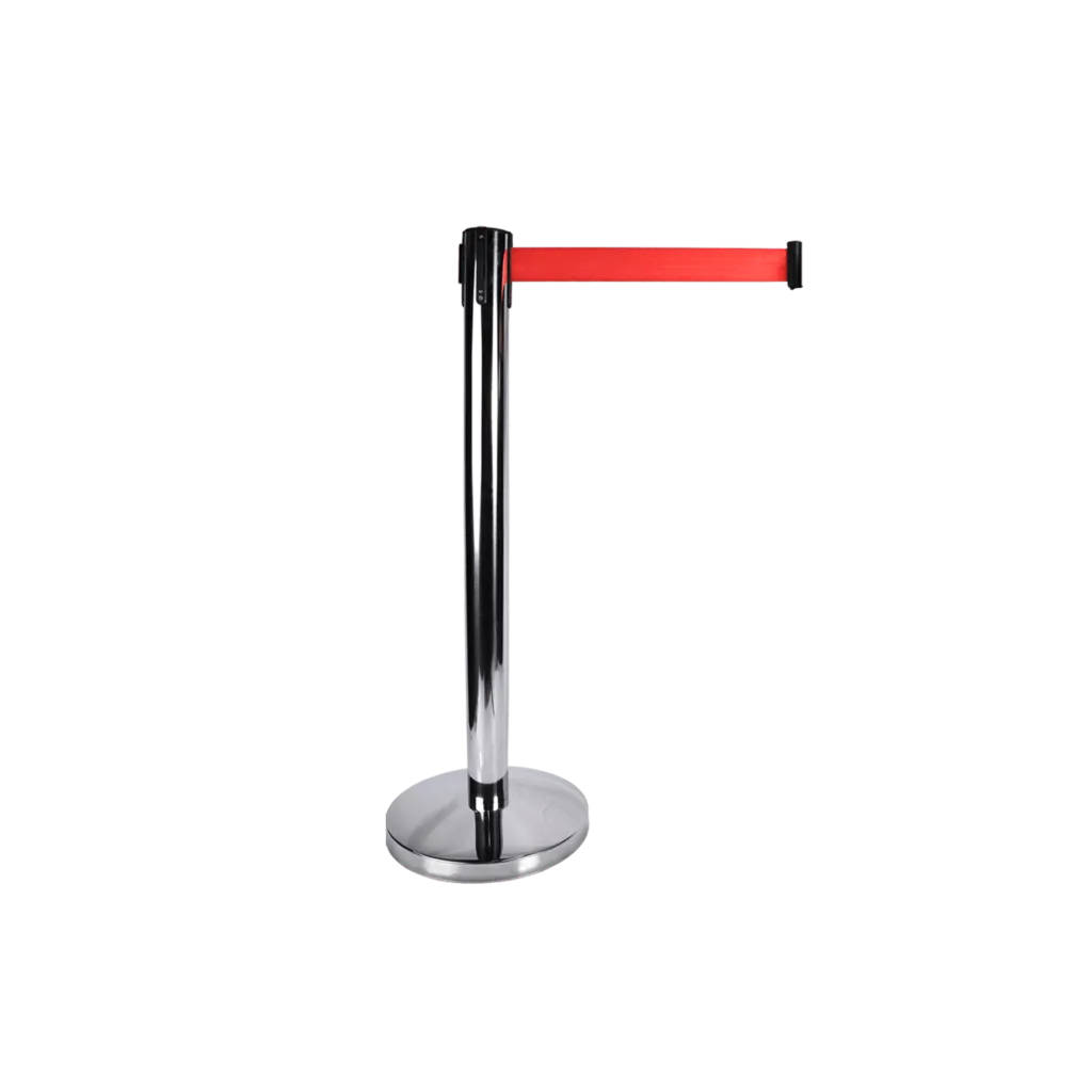 Stalp Delimitare Inox cu Banda Retractabila Rosie, Cromat