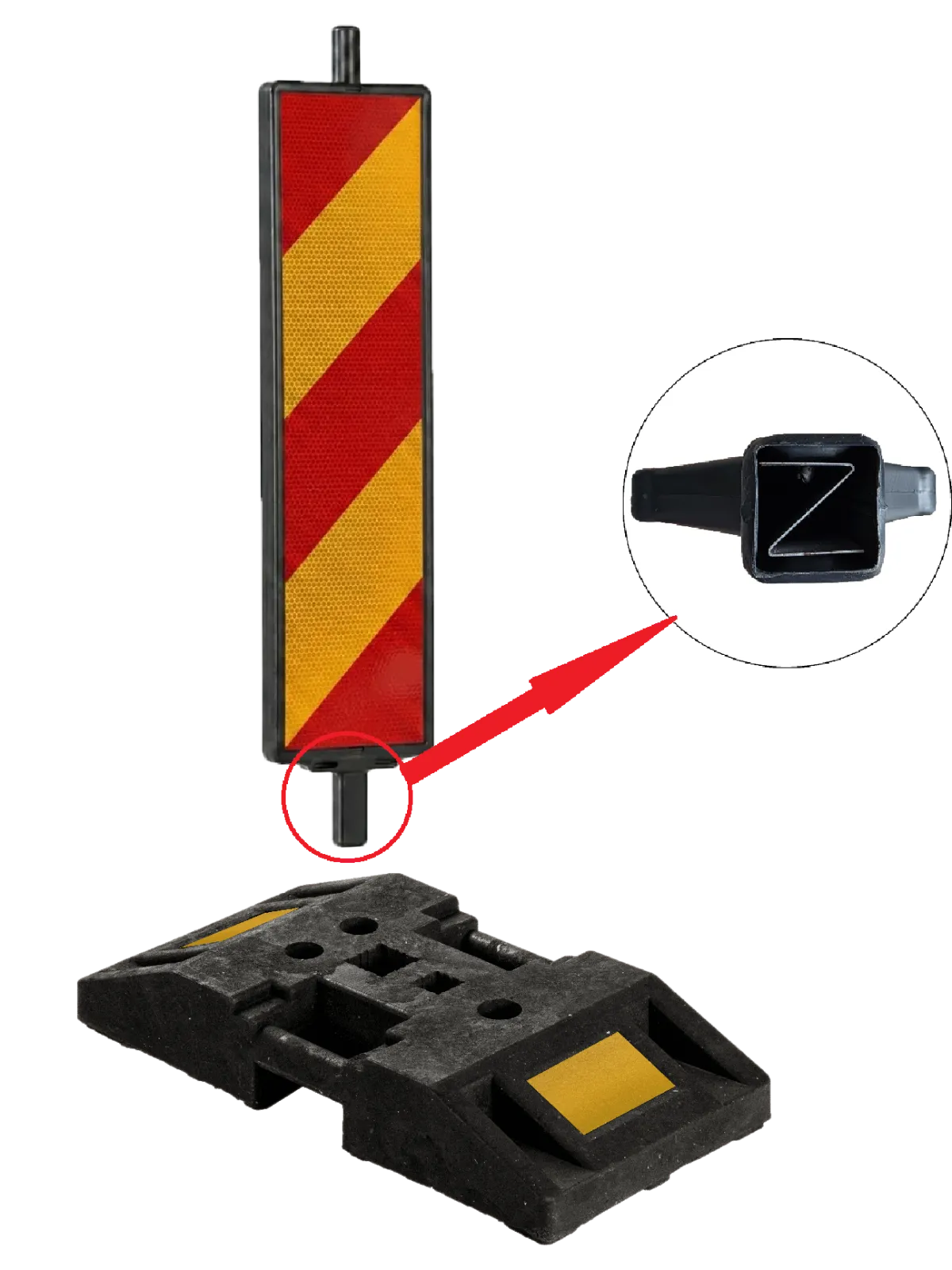 Baliză Direcțională Stânga/Dreapta cu Suport 28 Kg, include Z metal și benzi reflectorizante, CLASA I
