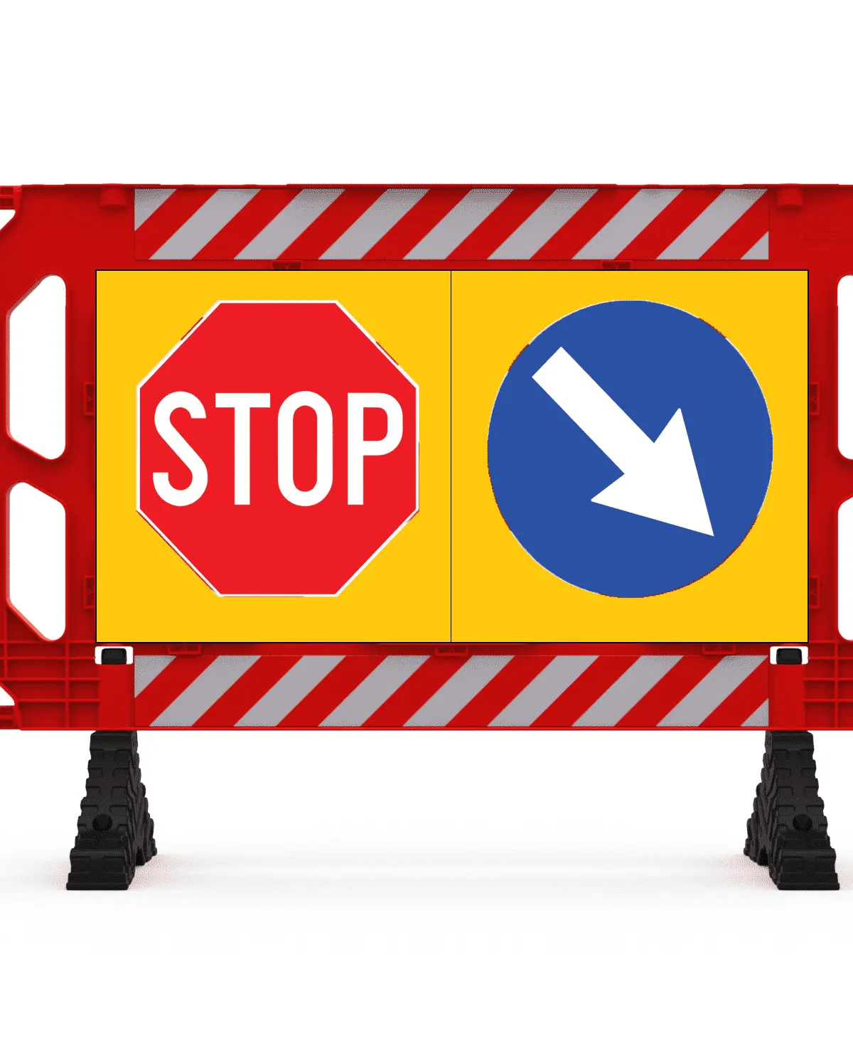 Gard cu Panou Semnalizare, Roșu - STOP si Ocolire Dreapta 100x50 cm