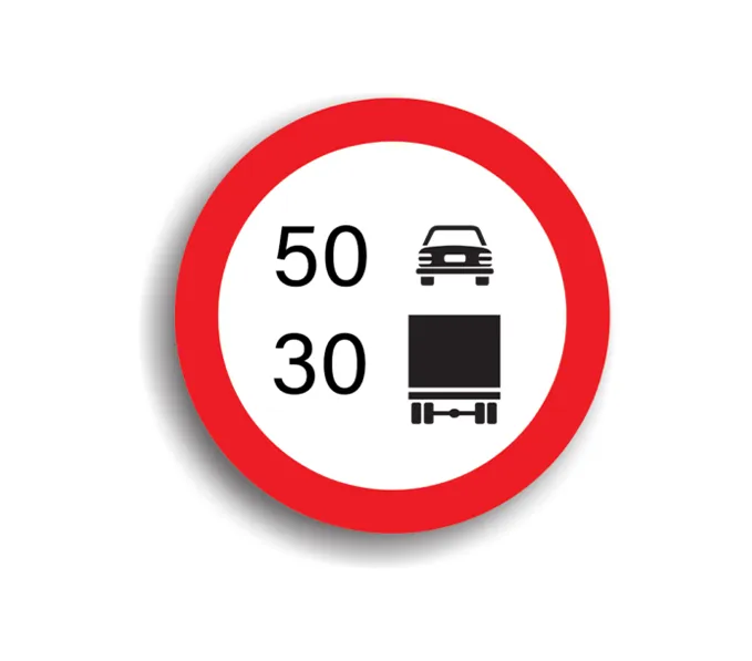 C28 - Limitare de viteză diferențiată pe categorii de autovehicule 50/30 km/h (Ø60 cm - CLASA I)