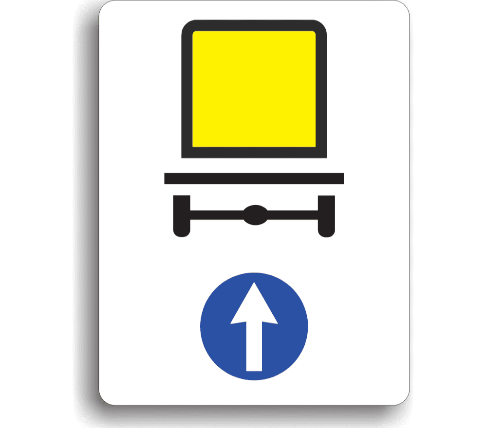 D17 - Direcție obligatorie pentru autovehiculele care transportă mărfuri periculoase (50x65 cm - CLASA I)