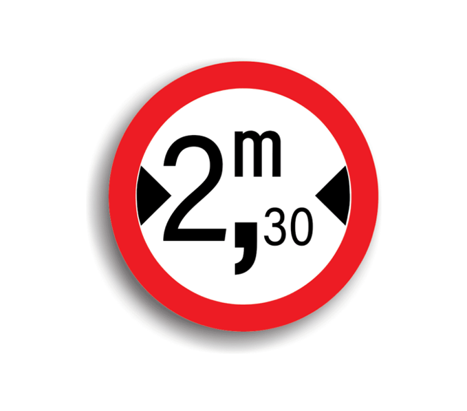 C16 - Accesul interzis vehiculelor cu lățimea mai mare de 2.3 M (Ø60 cm - CLASA I)