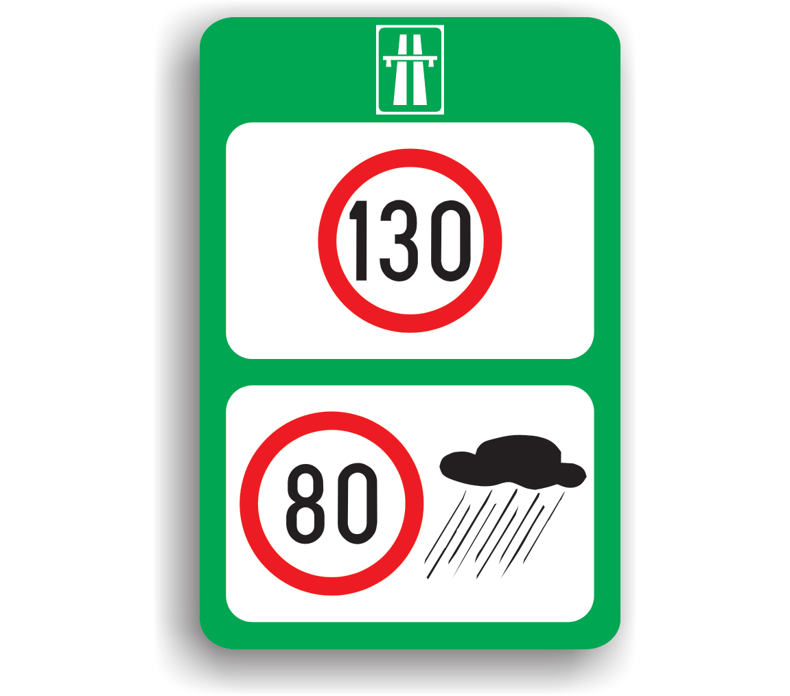 Limite maxime de viteză pe autostradă, ân funcție de condițiile meteorologice, indicatoare rutiere