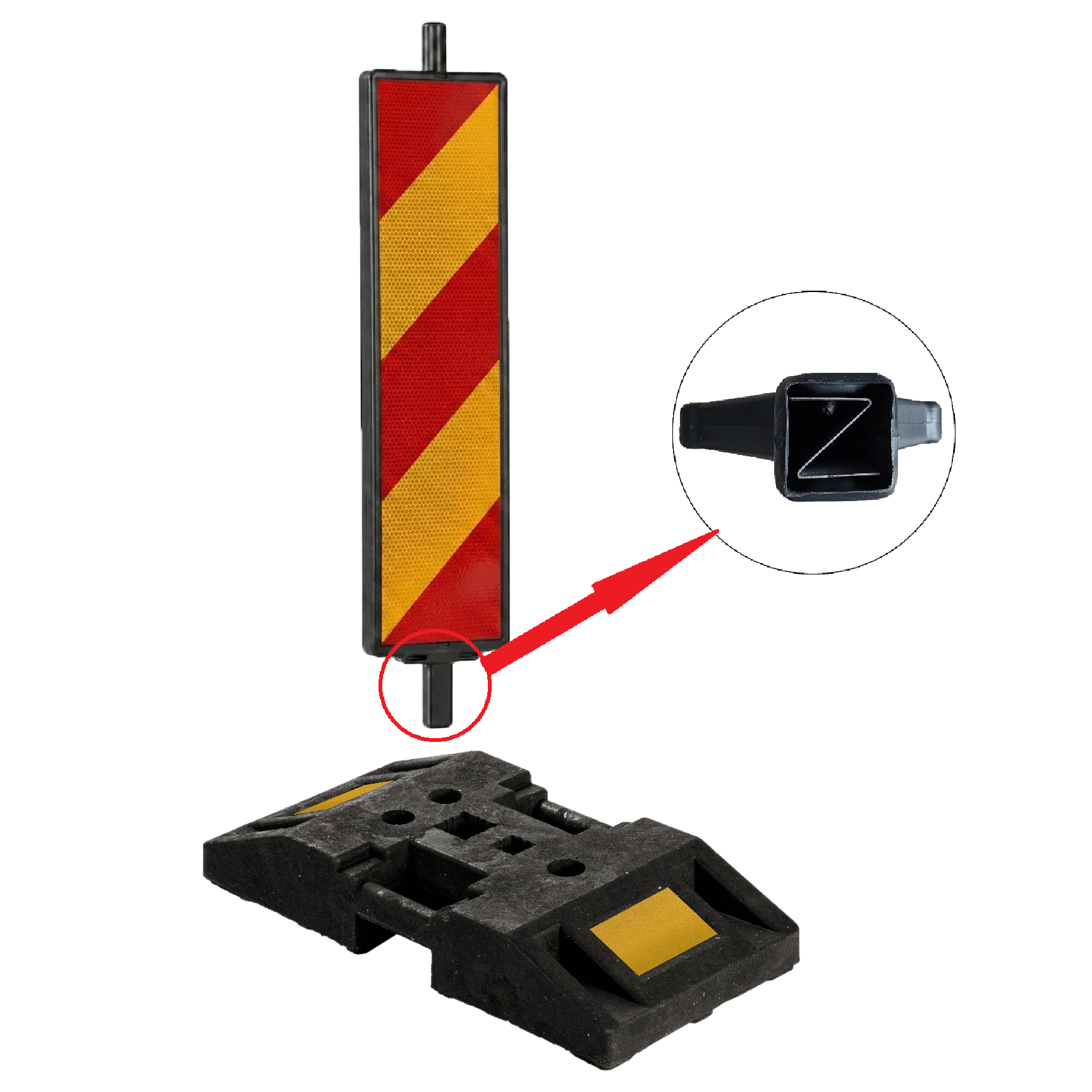 Baliză Direcțională Stânga/Dreapta cu Suport 28 Kg, include Z metal și benzi reflectorizante, CLASA II