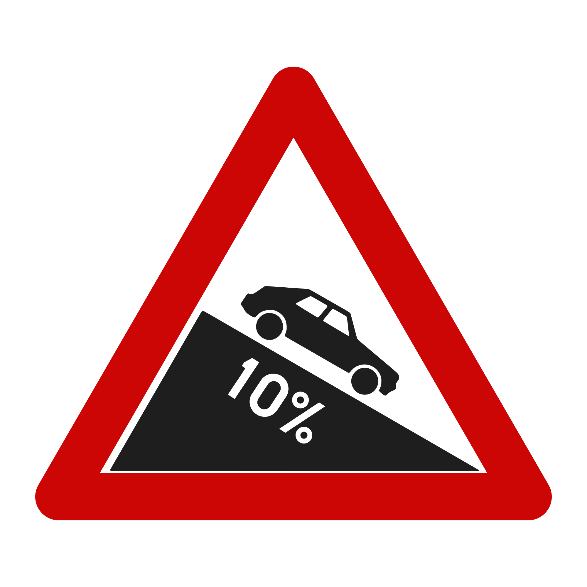 A7 Warning Sign – Dangerous Descent 10%, 70 cm, Class I