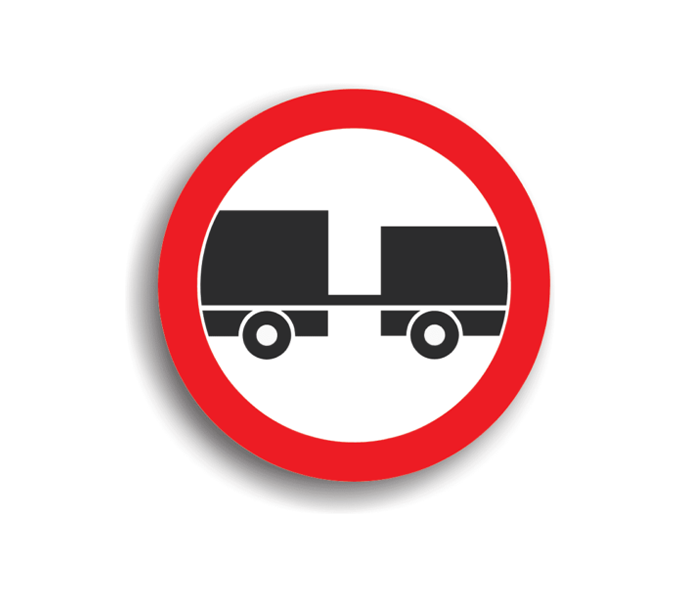 C8 - Accesul interzis autovehiculelor cu remorcă, cu excepția celor cu semiremorcă sau cu remorcă cu o osie (Ø60 cm - CLASA I)