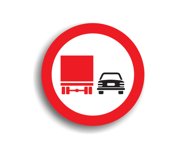 Overtaking prohibited for goods transport vehicles, road signs
