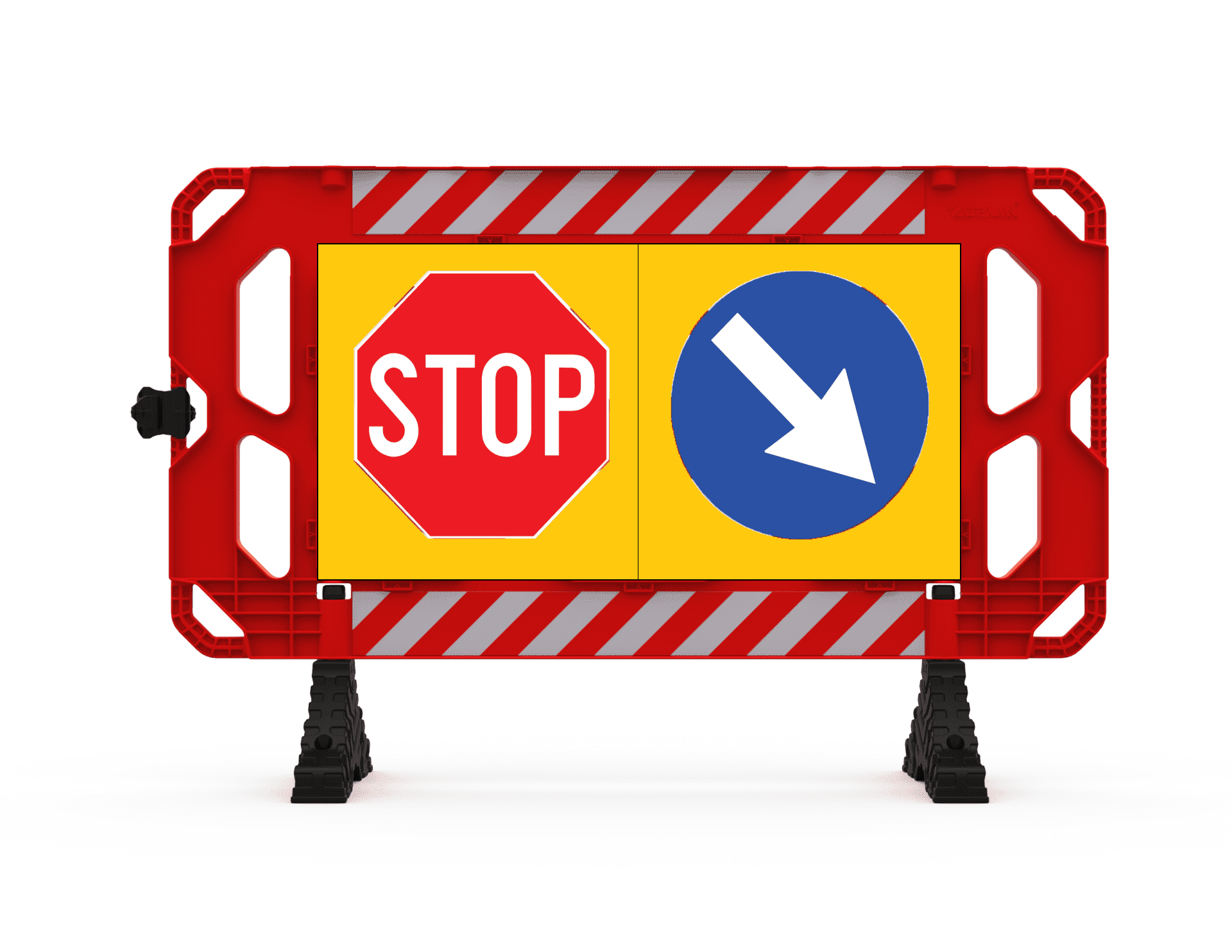 Gard cu Panou Semnalizare, Roșu - STOP si Ocolire Dreapta 100x50 cm