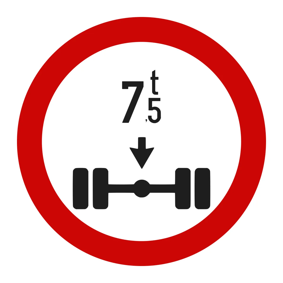 Indicator C19 – Accesul interzis vehiculelor cu peste 7,5 t pe axa simplă motoare, Ø60 cm, Clasa I