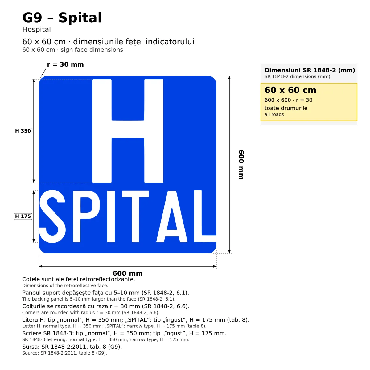 G9 Information Sign – Hospital, 60x60 cm, Class I - imaginea 2