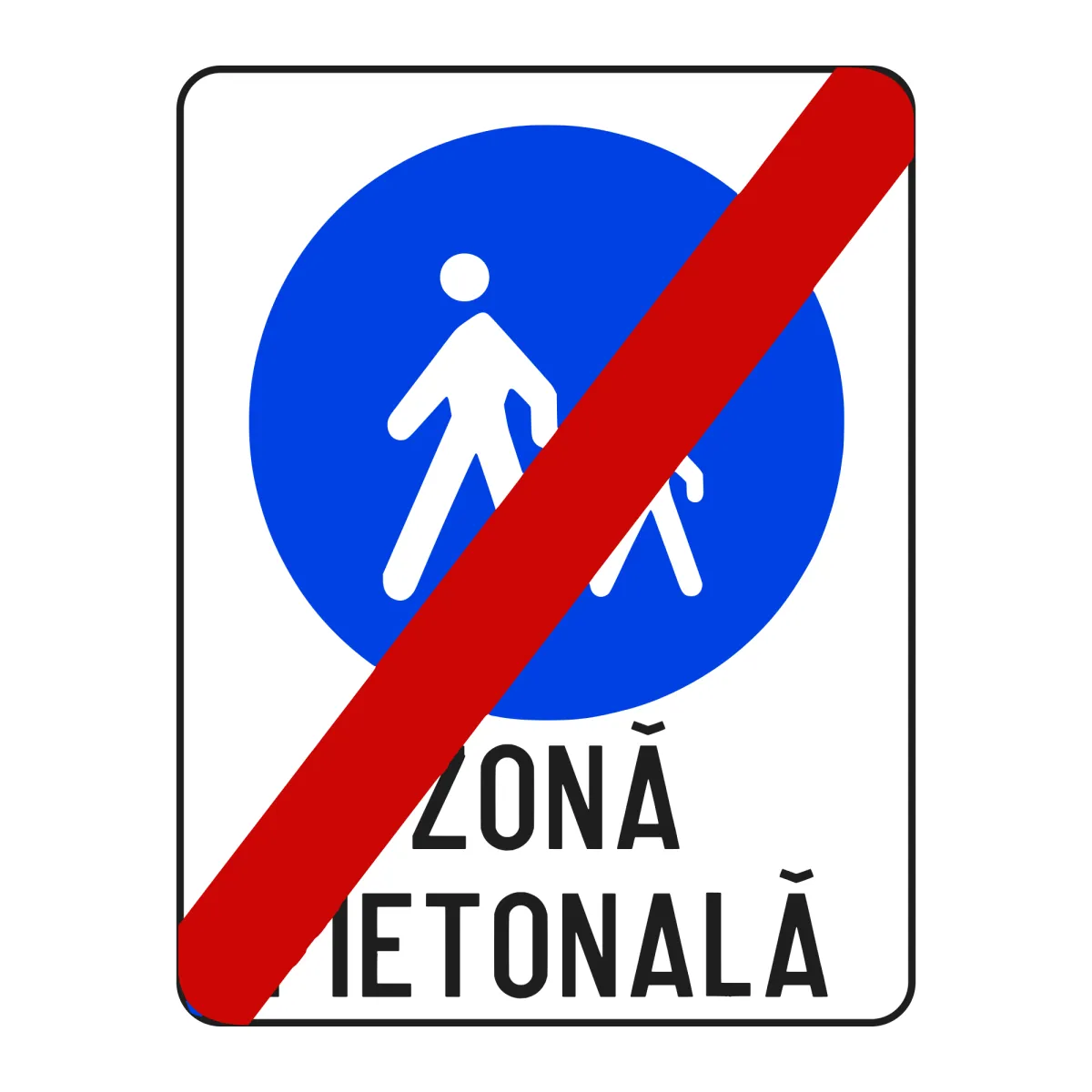 Indicator G67 – Sfârșitul zonei pietonale, 50x65 cm, Clasa I