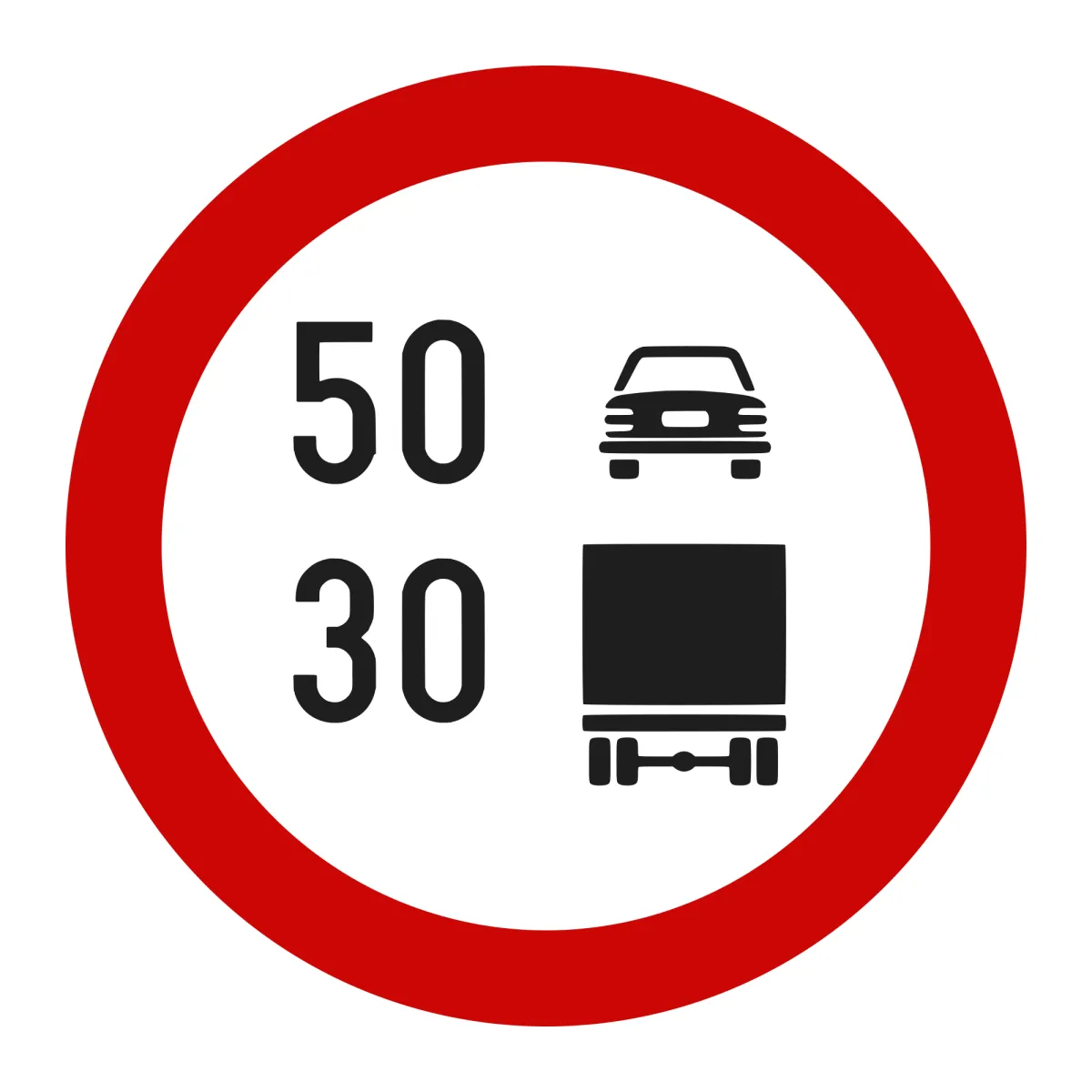 Indicator C28 – Limitare de viteză diferențiată 50/30 km/h, Ø60 cm, Clasa I