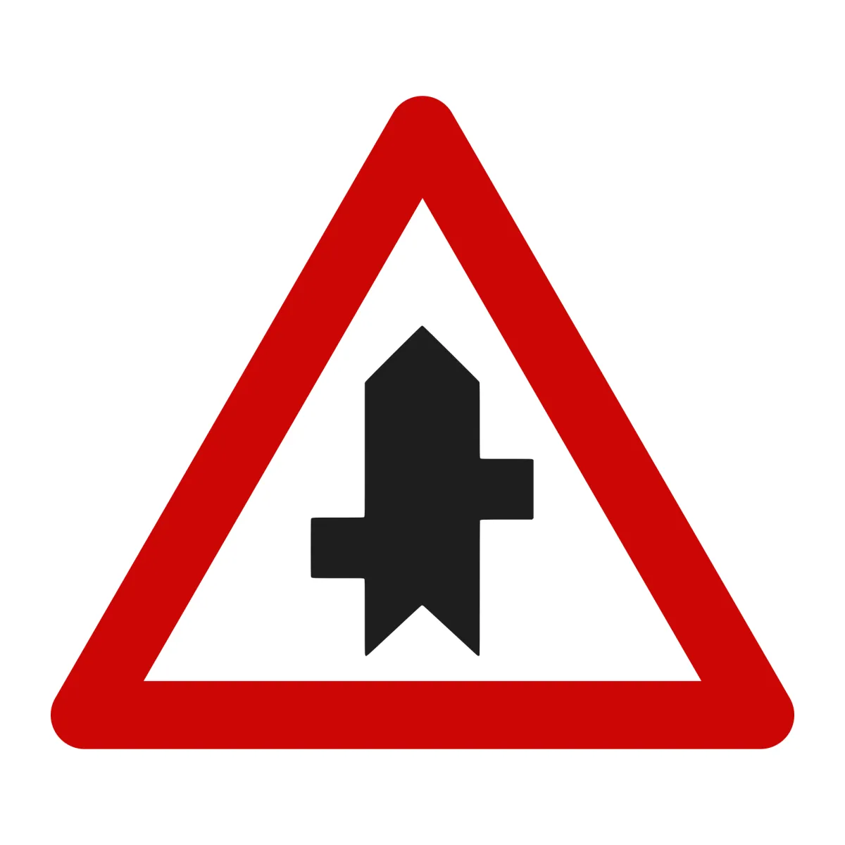 Indicator A36 – Intersecții cu drumuri fără prioritate, decalate (prima pe stânga), 70 cm, Clasa I