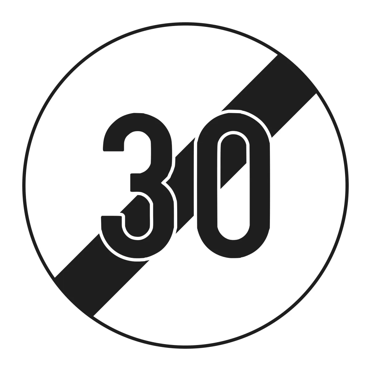 Indicator C34 – Sfârșitul limitării de viteză 30 km/h, Ø60 cm, Clasa I