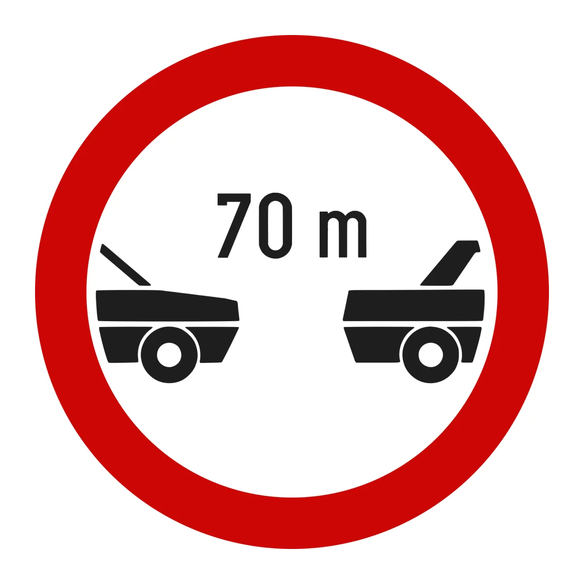 Indicator C21 – Distanța minimă de 70 m între autovehicule, Ø60 cm, Clasa I