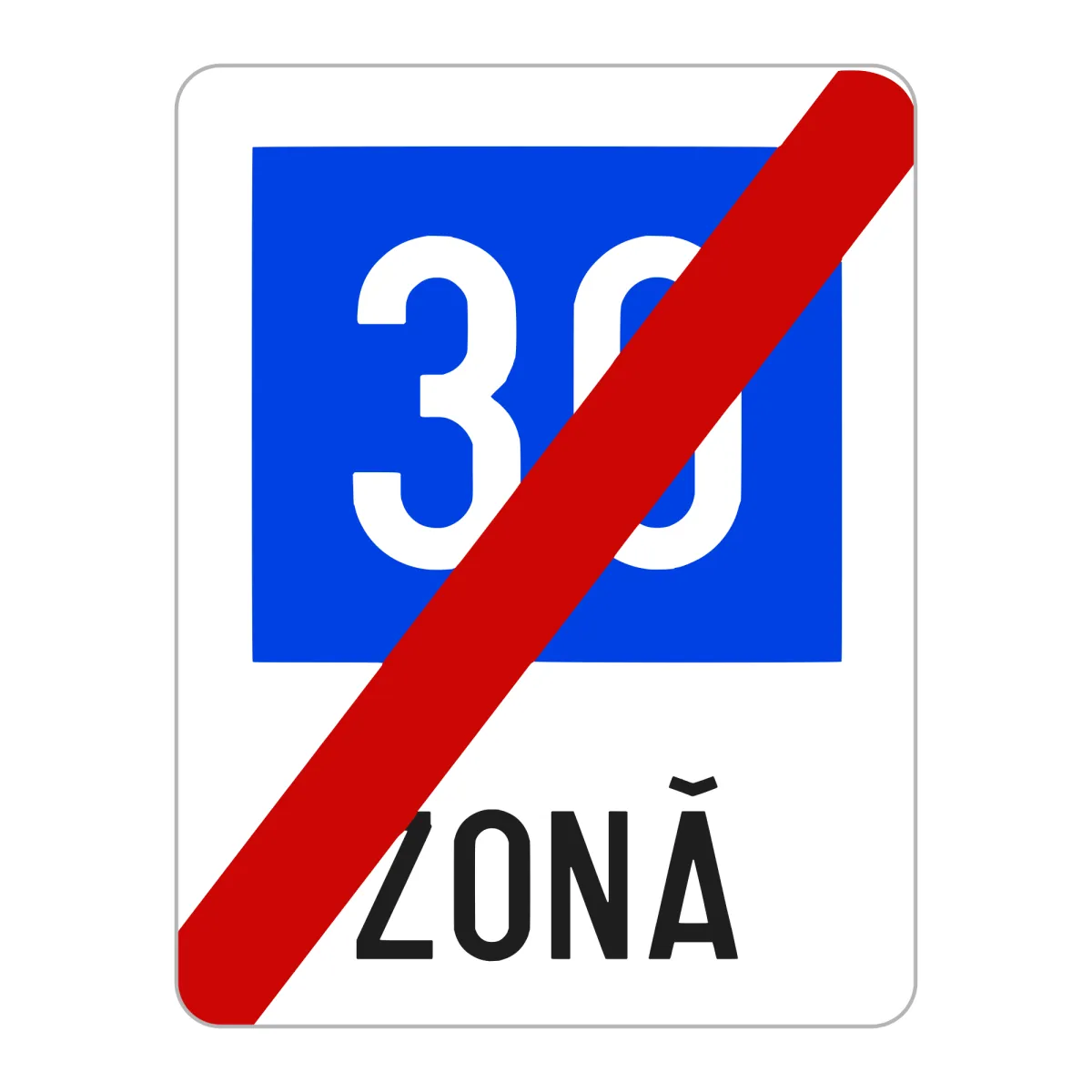 Indicator G37 – Sfârșitul zonei cu viteza recomandată 30 km/h, 50x65 cm, Clasa I