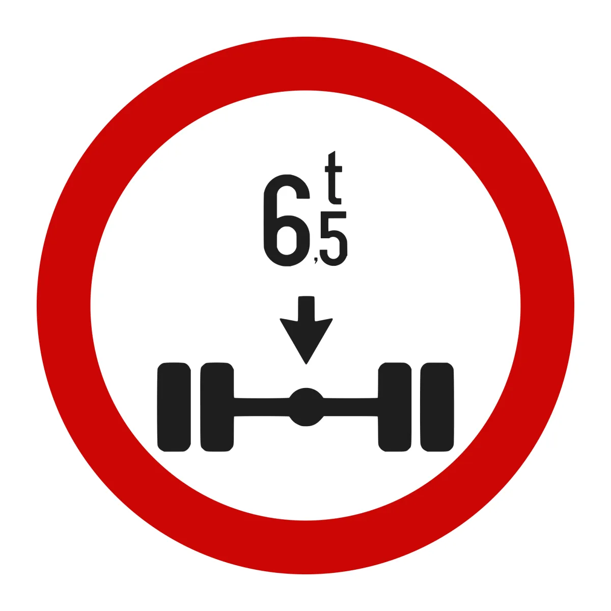 Indicator C19 – Accesul interzis vehiculelor cu peste 6,5 t pe axa simplă motoare, Ø60 cm, Clasa I