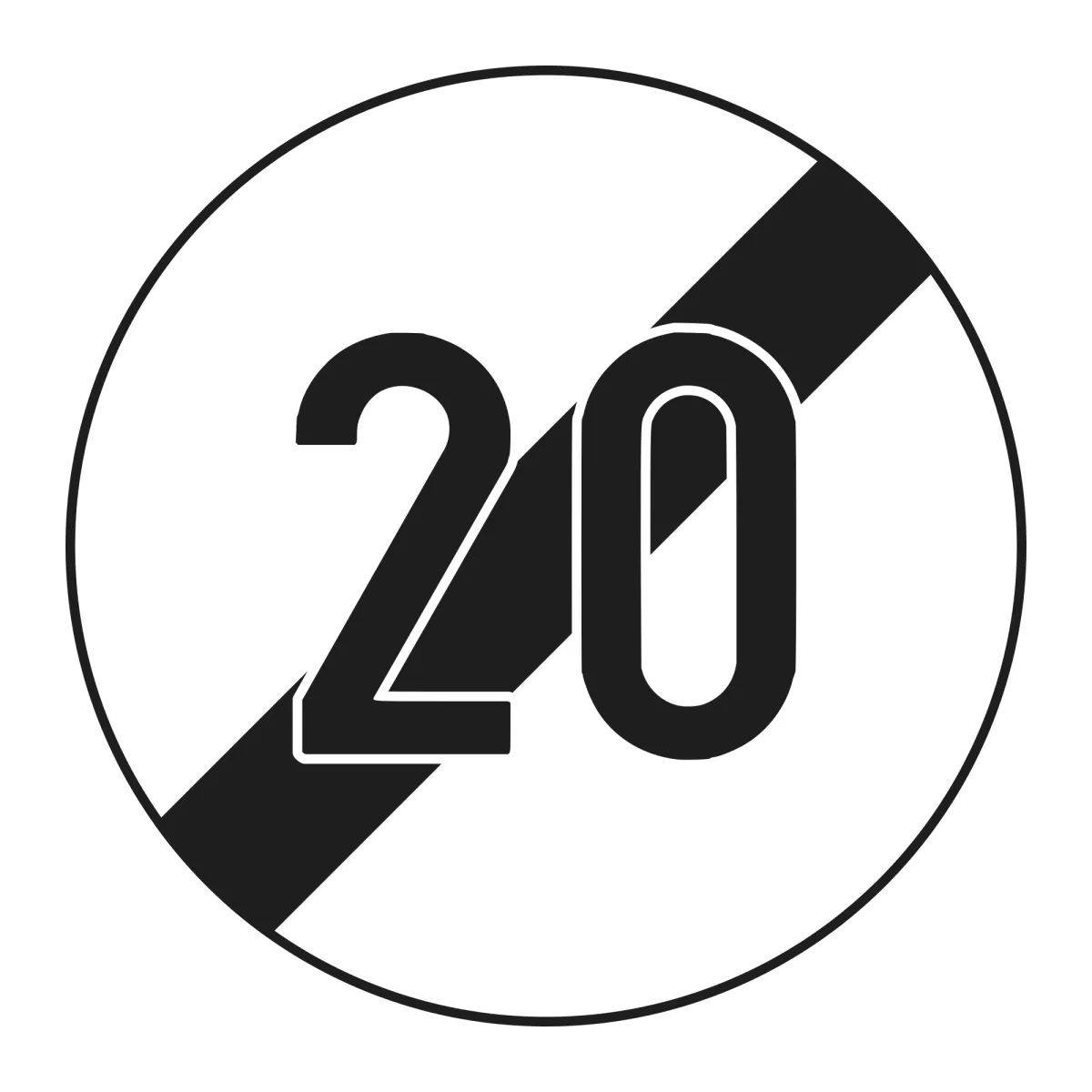 Indicator C34 – Sfârșitul limitării de viteză 20 km/h, Ø60 cm, Clasa I