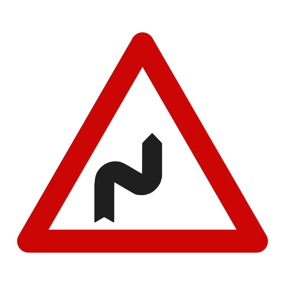 A4 Warning Sign – Double Bend, First to the Right, 70 cm, Class I