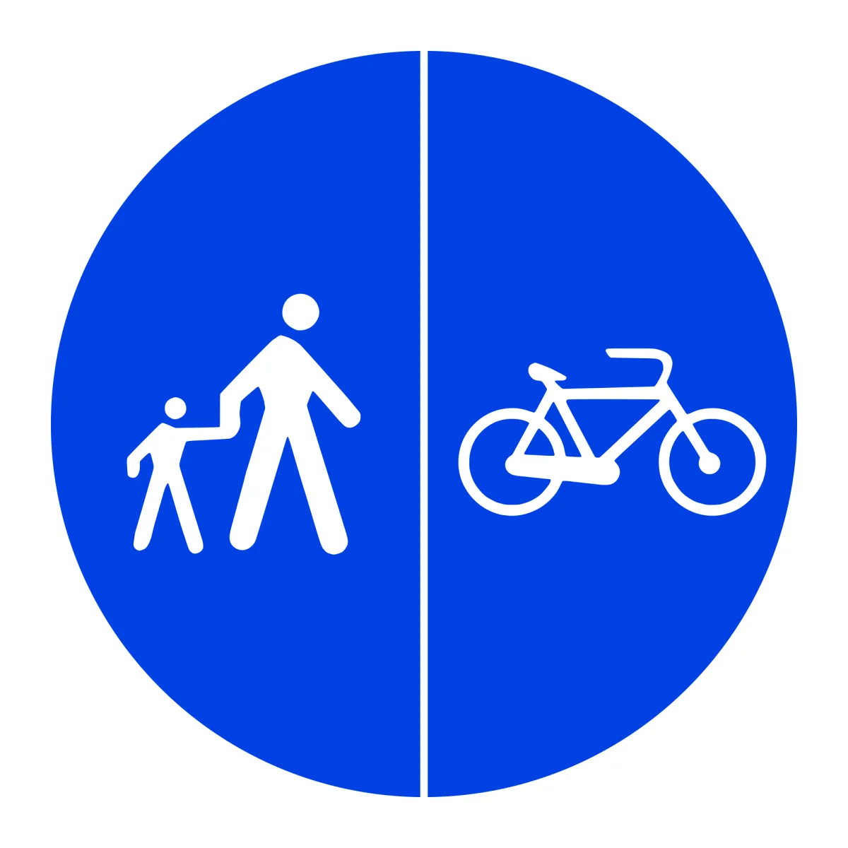 D13 Mandatory Sign – Separated Paths: Pedestrians Left, Cycles Right, Ø60 cm, Class I