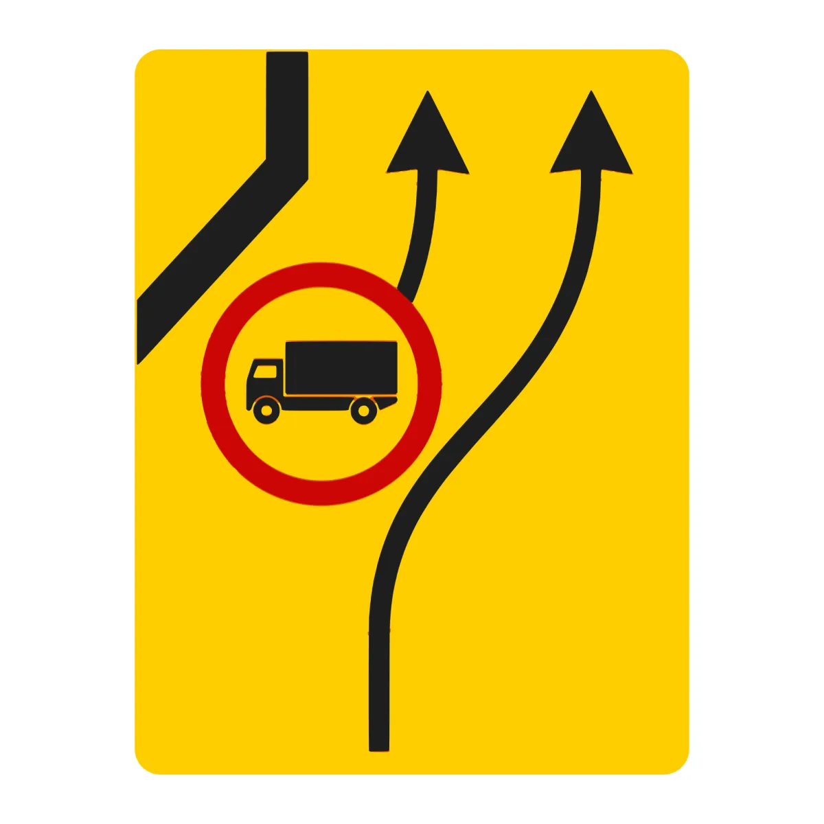 Indicator U24 – Abatere temporară (benzi pe categorii de vehicule), 65x85 cm, Clasa I