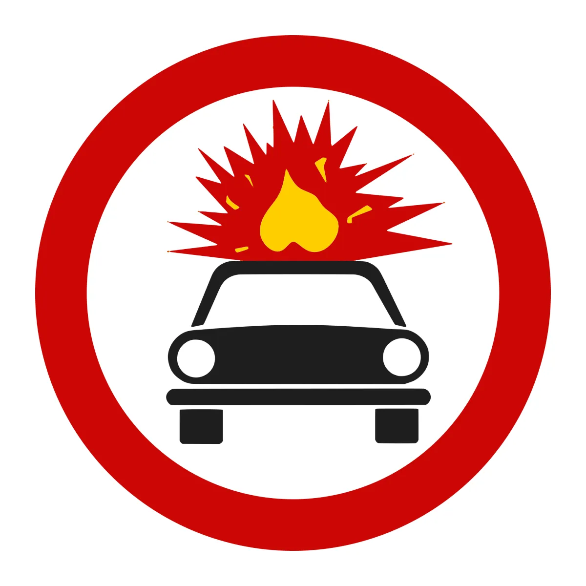 Indicator C42 – Accesul interzis vehiculelor care transportă substanțe explozive sau ușor inflamabile, Ø60 cm, Clasa I