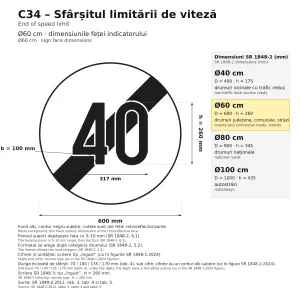 Indicator C34 – Sfârșitul limitării de viteză 10 km/h, Ø60 cm, Clasa I - imaginea 2