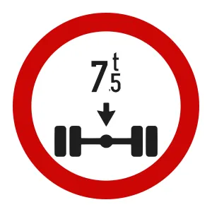 Indicator C19 – Accesul interzis vehiculelor cu peste 7,5 t pe axa simplă motoare, Ø60 cm, Clasa I