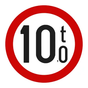 Indicator C18 – Accesul interzis vehiculelor cu masa totală peste 10 t, Ø60 cm, Clasa I