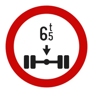 Indicator C19 – Accesul interzis vehiculelor cu peste 6,5 t pe axa simplă motoare, Ø60 cm, Clasa I