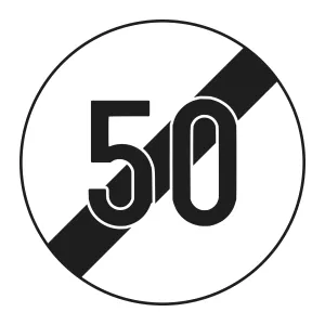 Indicator C34 – Sfârșitul limitării de viteză 50 km/h, Ø60 cm, Clasa I