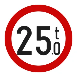 Indicator C18 – Accesul interzis vehiculelor cu masa totală peste 25 t, Ø60 cm, Clasa I