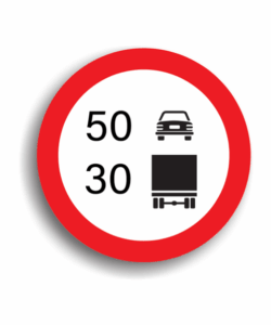 Limitare de viteză diferențiată pe categorii de autovehicule 50/30 km/h, indicatoare rutiere