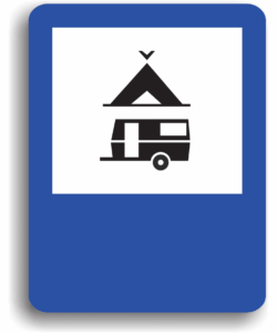 Teren pentru caravane și camping, indicatoare rutiere