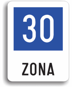 Zonă cu viteză recomandată de 30 km/h, indicatoare rutiere