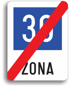 Sfârșitul zonei cu viteză recomandată de 30 km/h, indicatoare rutiere